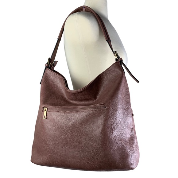 NEW Medium Chocolate Brown Large Hobo Style Silhouette Gold Accents 13”x5.5”x14” - Picture 5 of 11